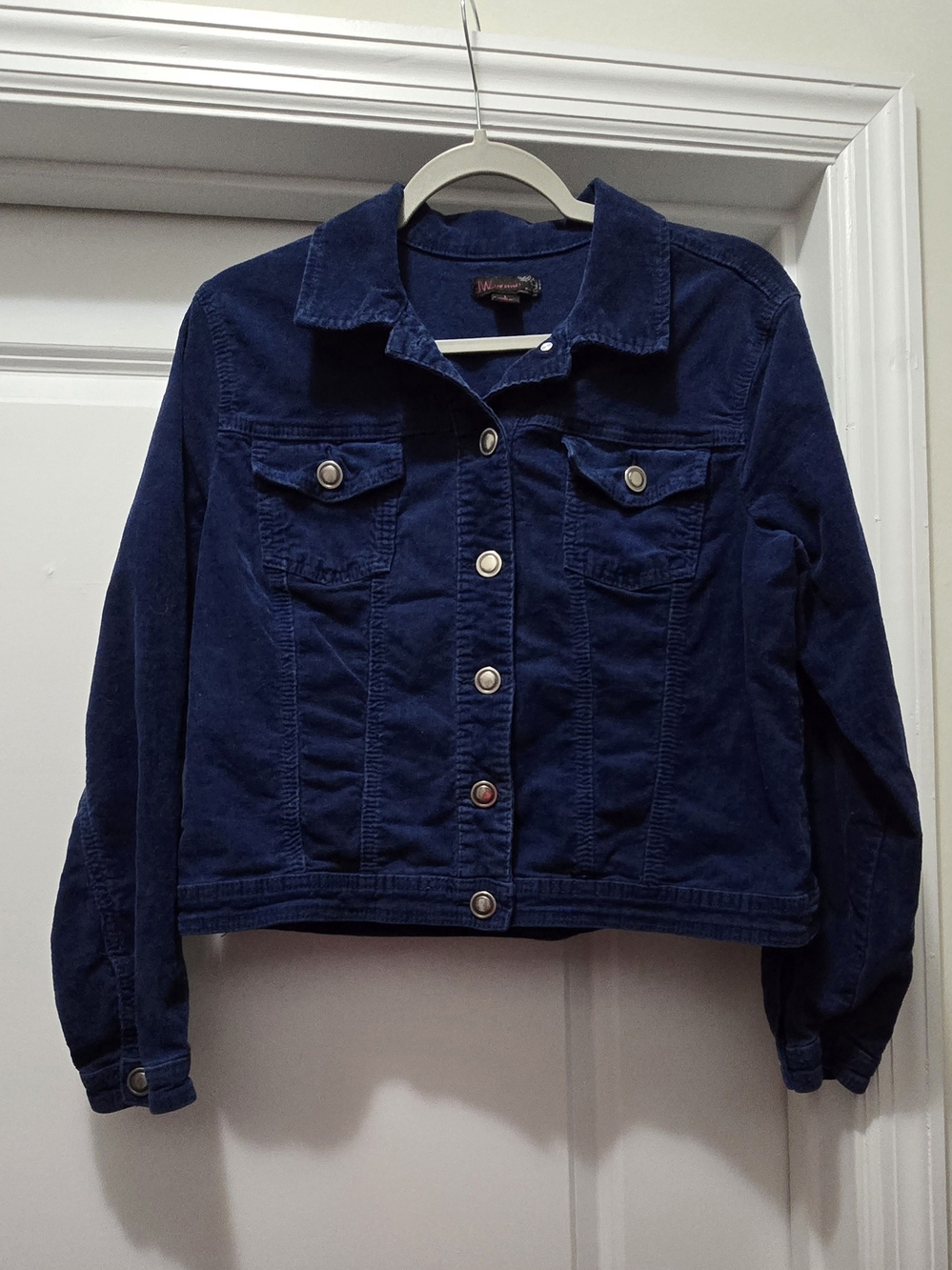 JW Style Navy Blue Corduroy Trucker Jacket Stretch Size L